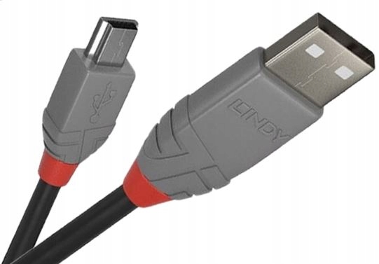 Kabel USB 2.0 typ A Mini-B Lindy 36725 5m Anthra Długość kabla 5 m