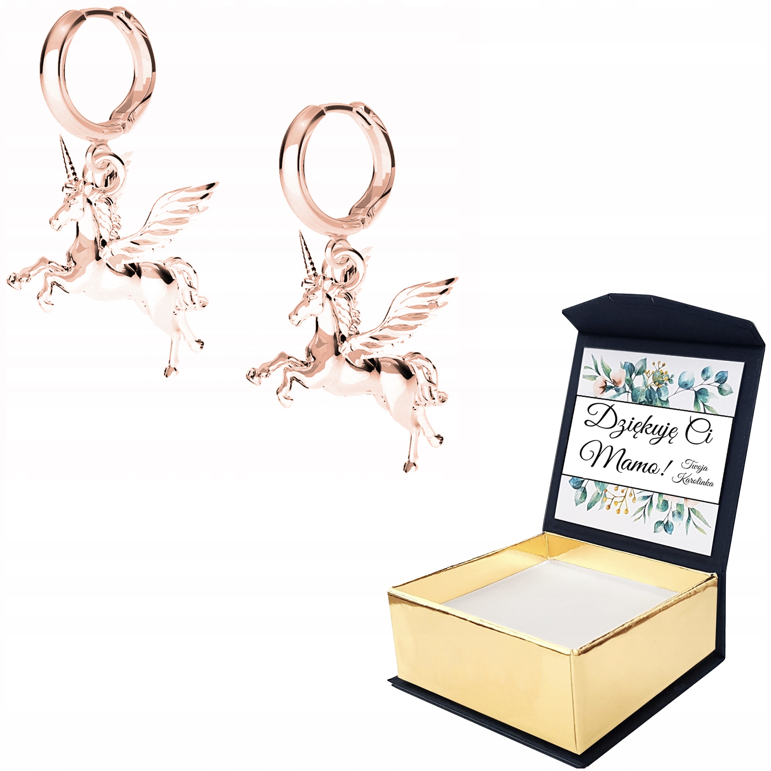 Náušnice růžové zlato Jednorožec Vlastní Potisk