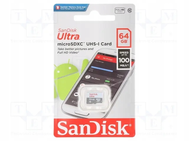 SanDisk MICRO SD XC ULTRA 100MB/s C10 UHS-I 64GB Kod producenta SDSQUNR-064G-GN3MN