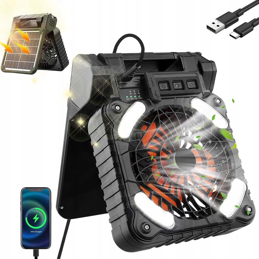 Solární Ventilátor Led Svítilna Turistický Kempingový Větráček S Časovačem