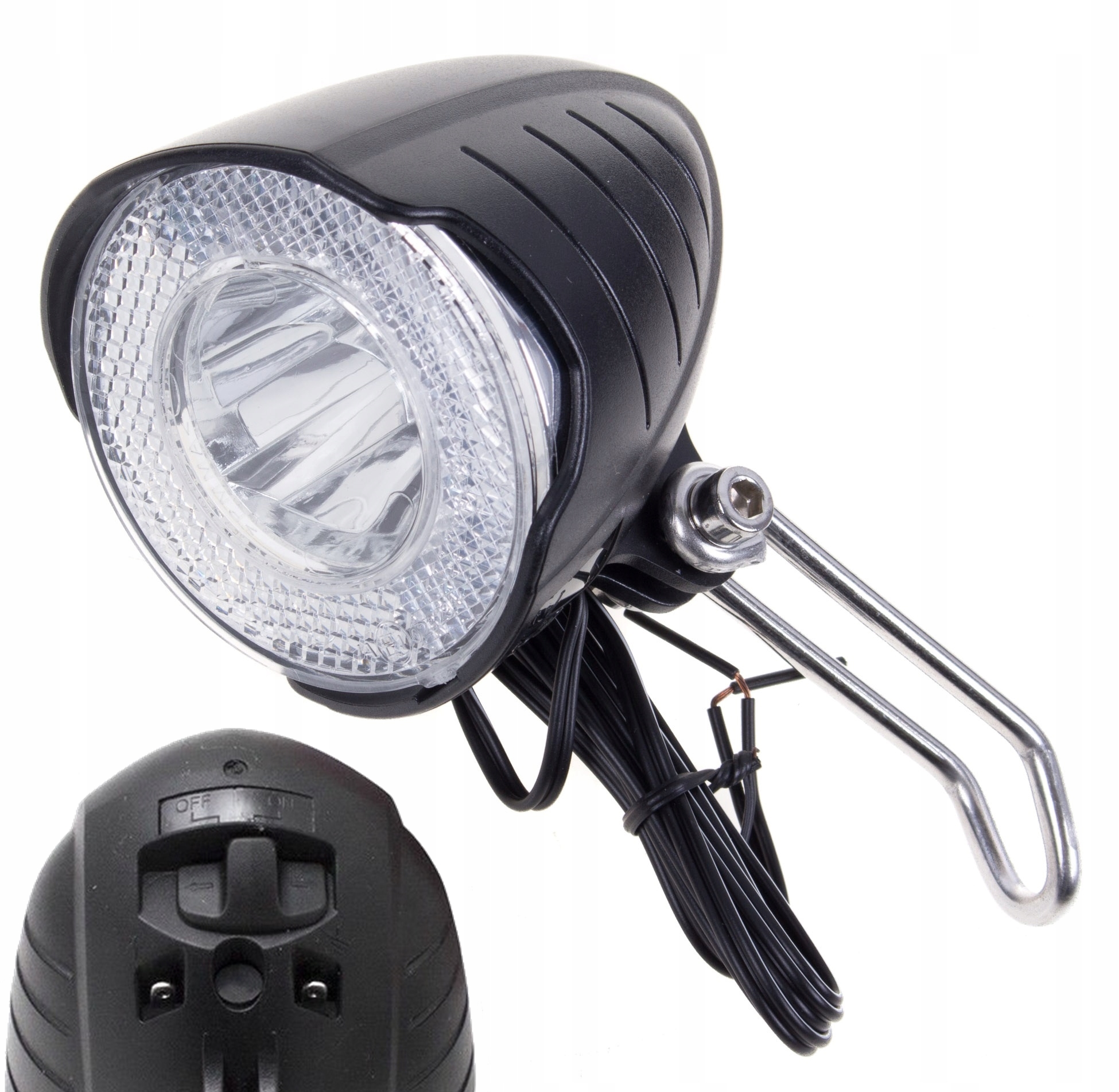 Lampka dynamo 1W 15LUX 80Lm widelec lampa włącznikiem podtrzymanie prądnica