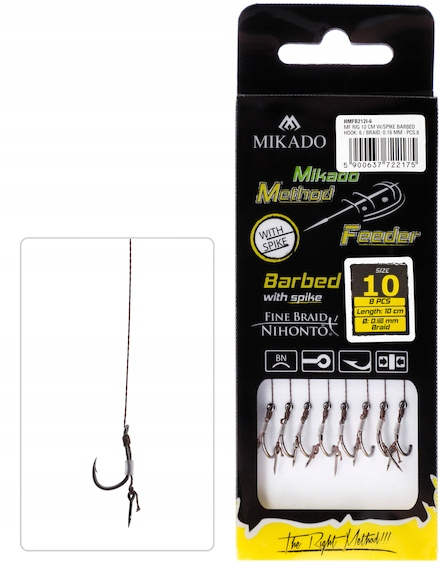Haczyki Method Feeder Mikado Plecionka Igła nr 10