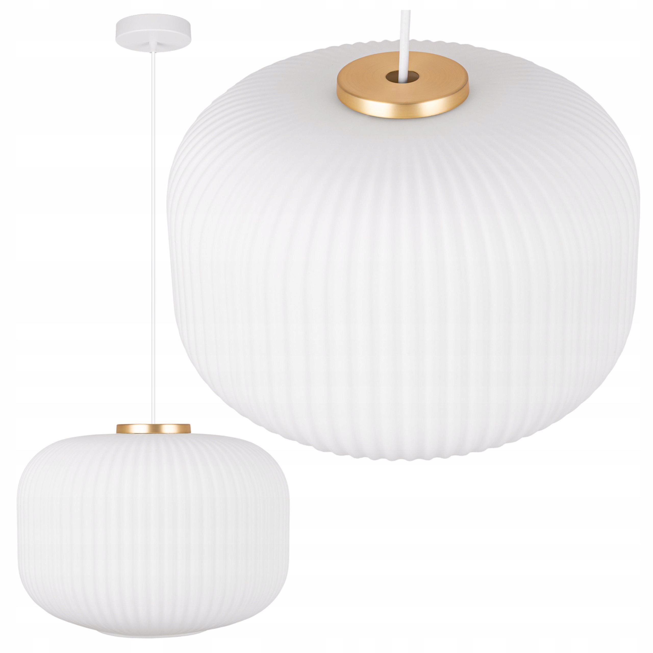 Lampa wisząca szklana biała mleczna Złota do salonu Żyrandol Dekoracyjna