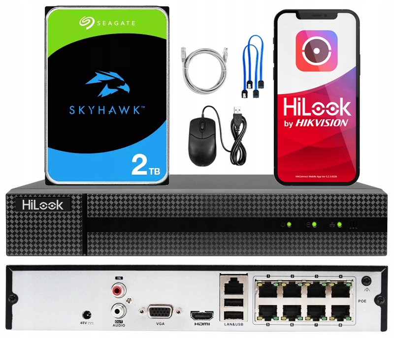 Ip rekordér NVR-8CH-5MP/8Pdo PoE kamer HiLook 8ch 2TB disk Skyhawk