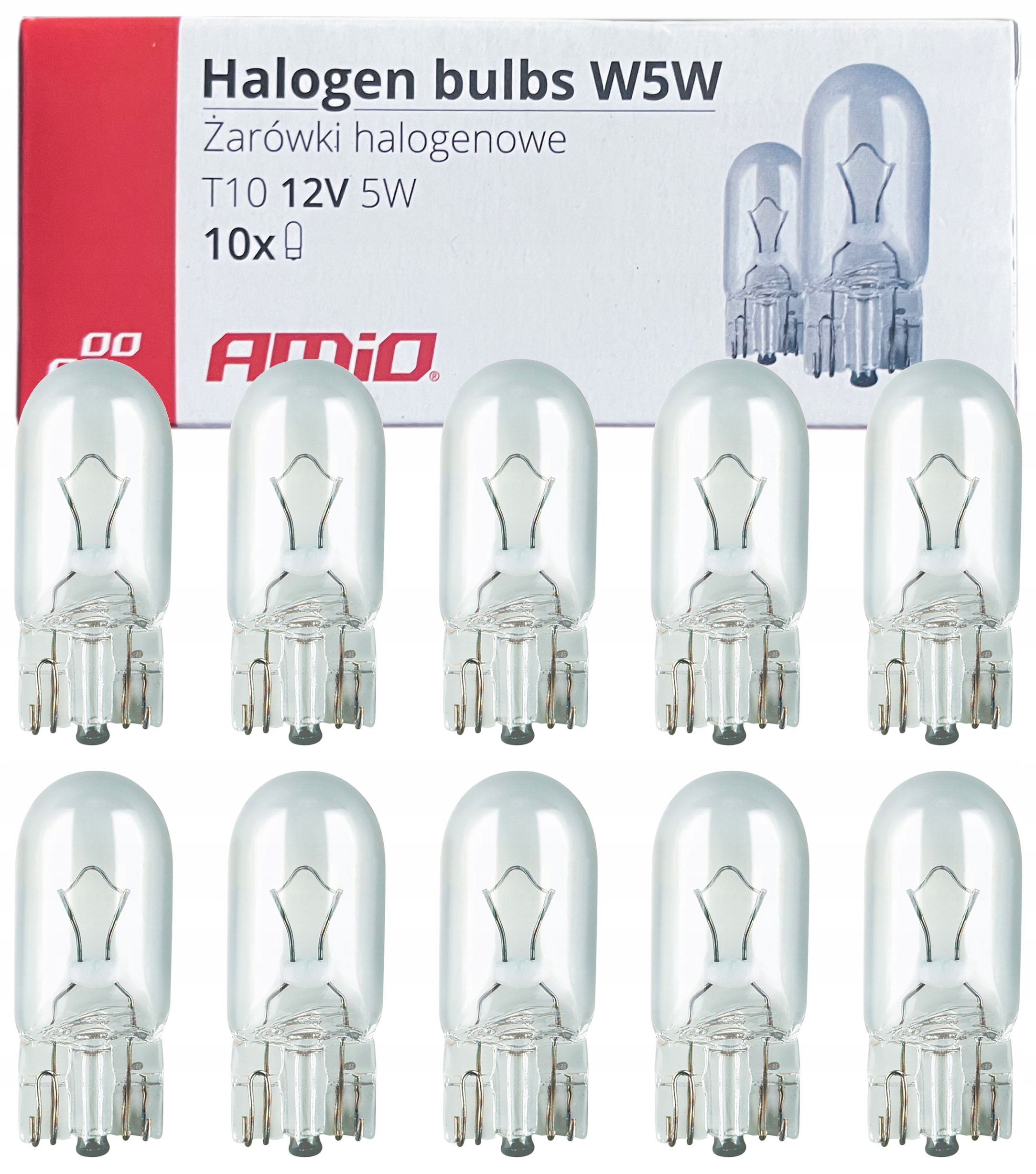 10 x Żarówka W5W 12V 5W T10 5W W2.1x9.5d 12V Amio Żarówki 10 sztuk