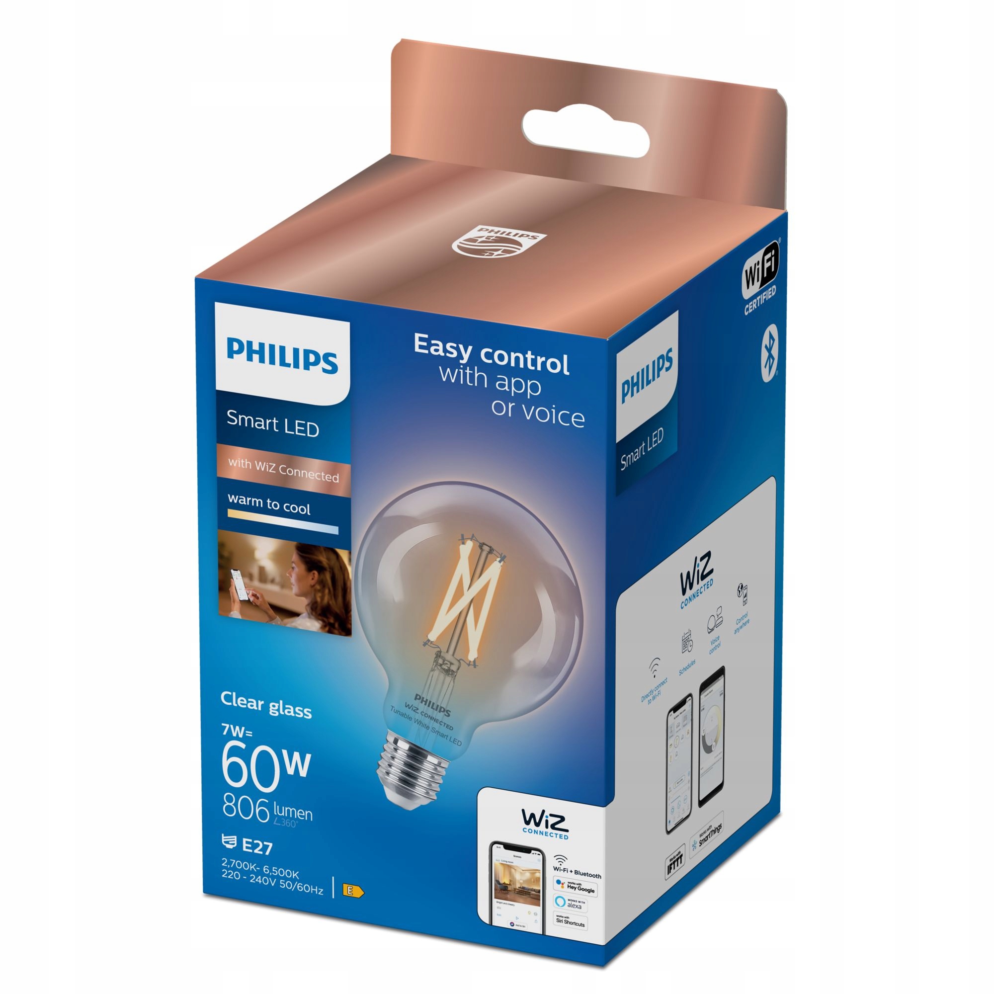Żarówka LED E27 G95 7W = 60W 2700-6500K FILAMENT SMART WiFi Philips WiZ Marka Philips