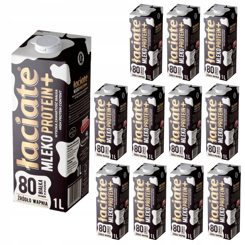 Mleko Łaciate Protein+ odtłuszczone Uht 1l Wysokobiałkowe 80g Źródło Wapnia