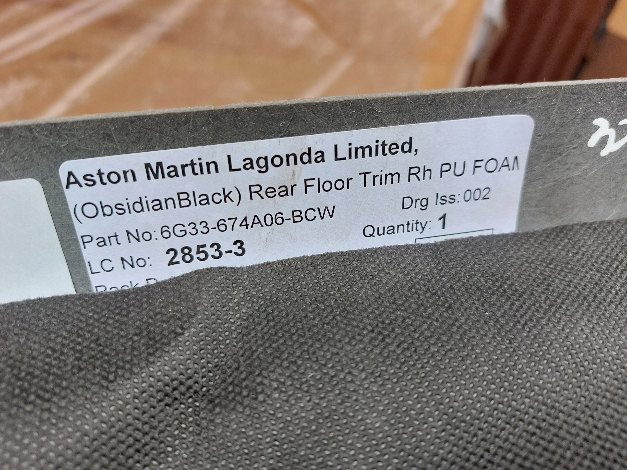 upholstery PANEL right rear part ASTON MARTIN VANTAGE 17r 6G33-674A06-BCW