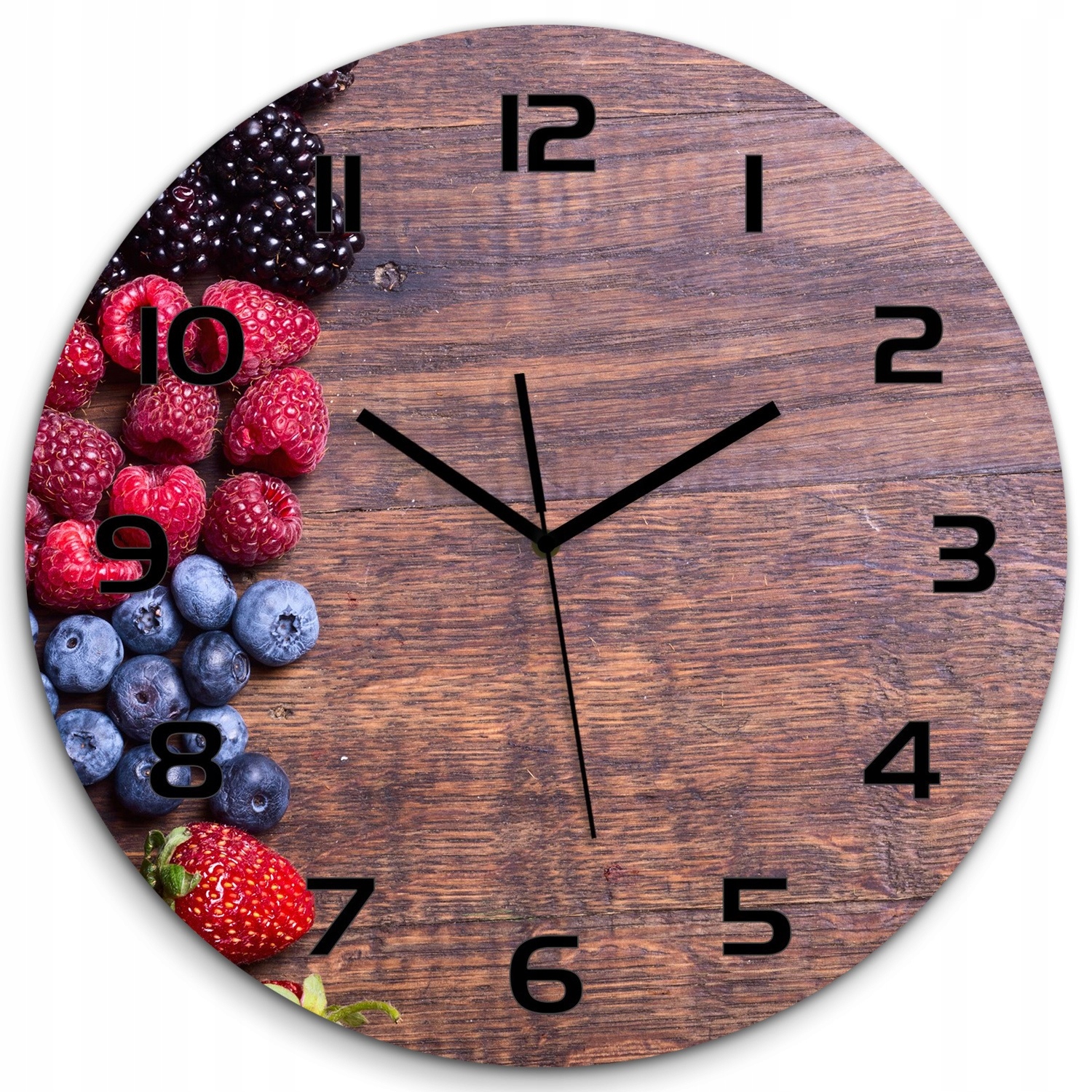 Veľký okrúhly sklenený hodinový strojček Lesné ovocie, priemer 60 cm