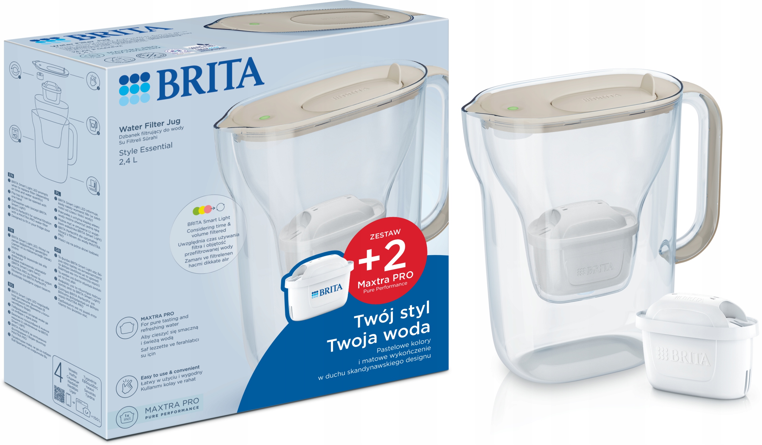 Dzbanek Brita Style Essential 2,4l piaskowy 2 wkłady