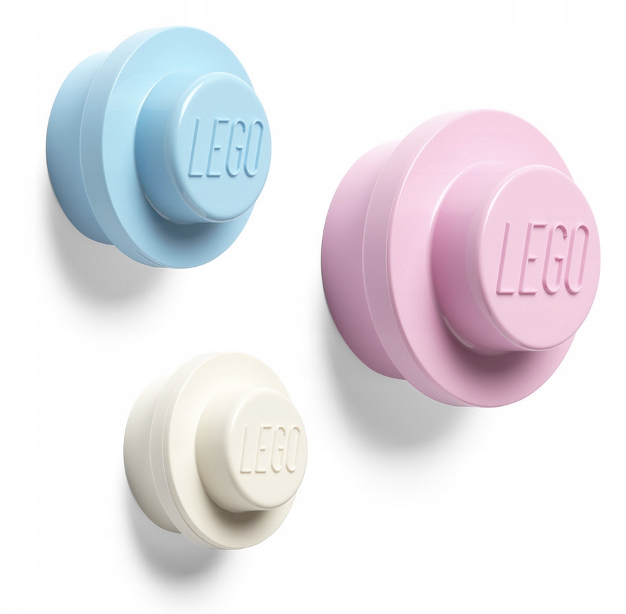 Sada 3 věšáků Lego 40161736 Bílý Modrý Růžový pastelový věšák