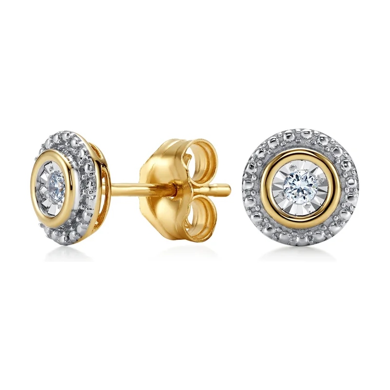 Dámské zlaté náušnice 585, magické kulaté s diamanty, jako dárek 1g