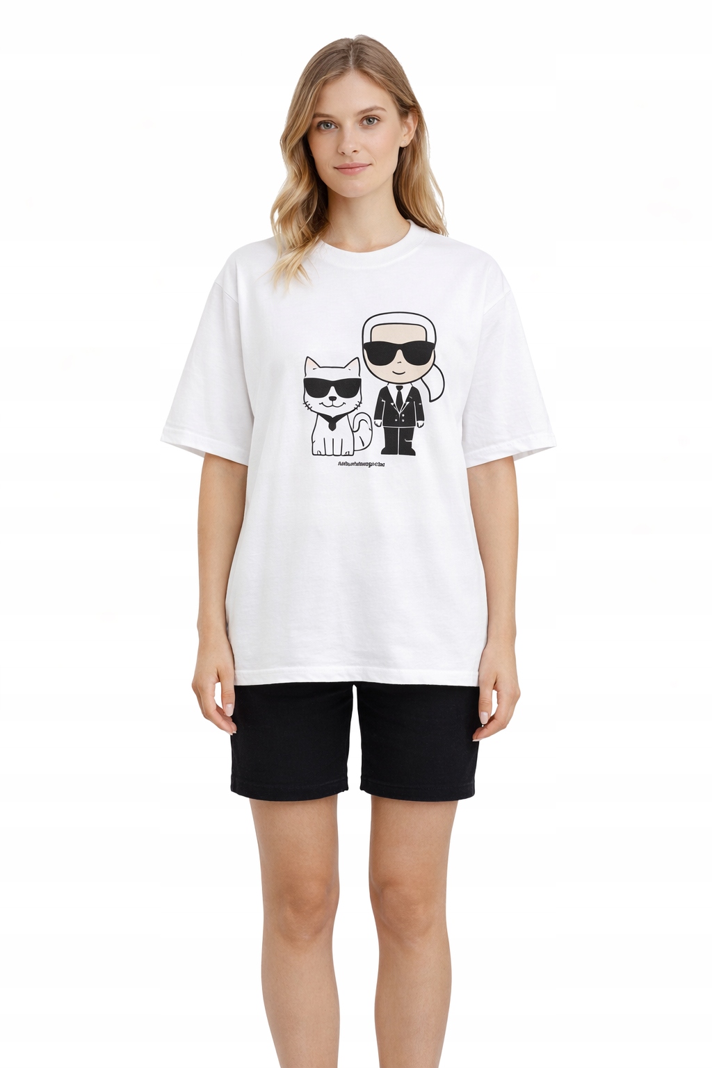 Karl Lagerfeld Bílý T-hirt S Potiskem Karla A Kočky Krátký Rukáv XL I3C