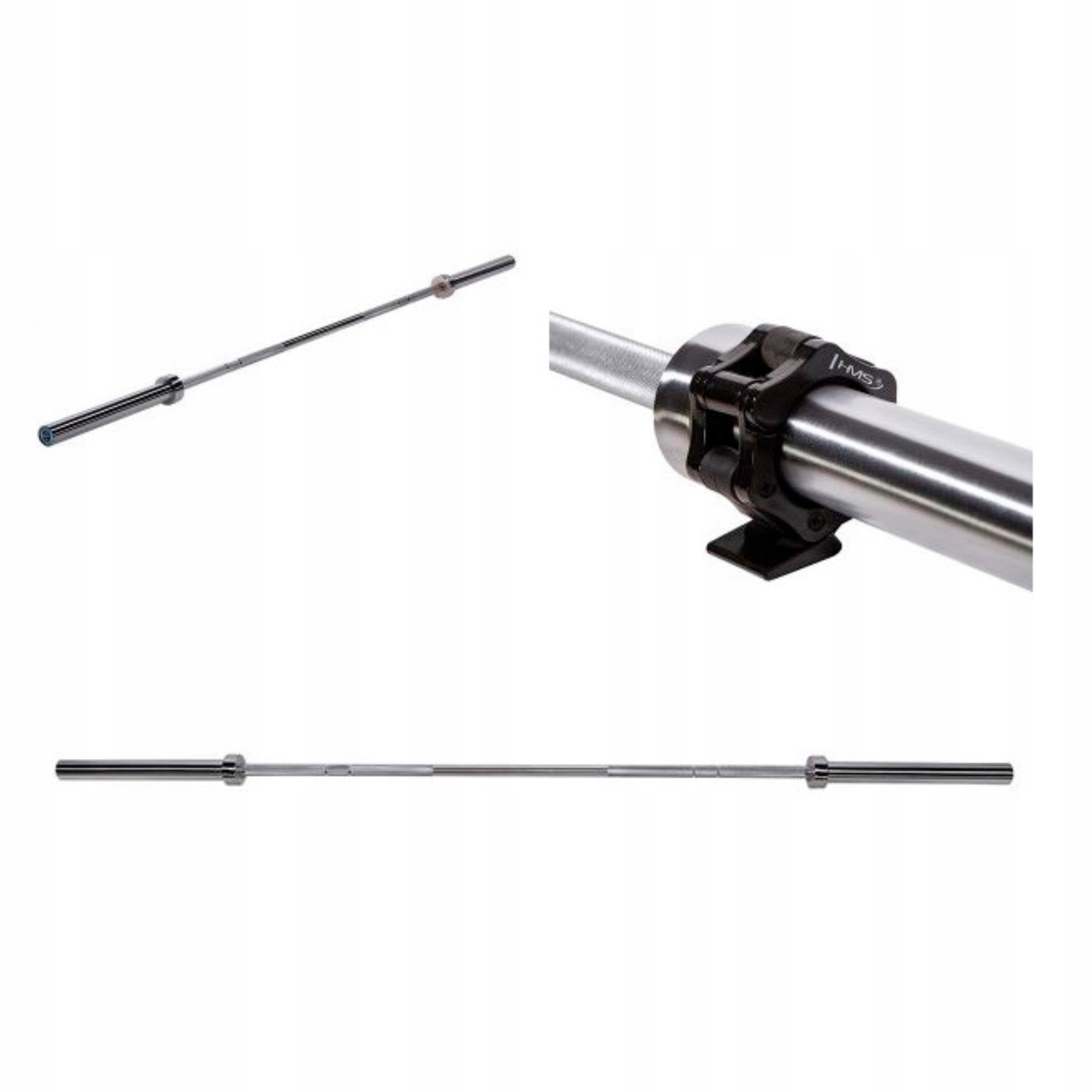 Prosta sztanga olimpijska gryf stalowy chromowany 20kg 220cm zaciski Hms