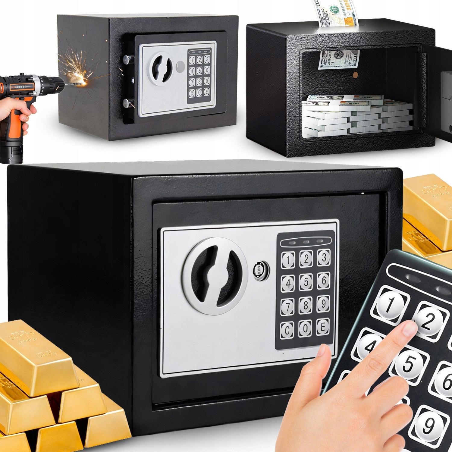 Domowy Sejf Kasetka Na Zamek Elektroniczny 10L Klucz Kod Szyfr Pancerna XL