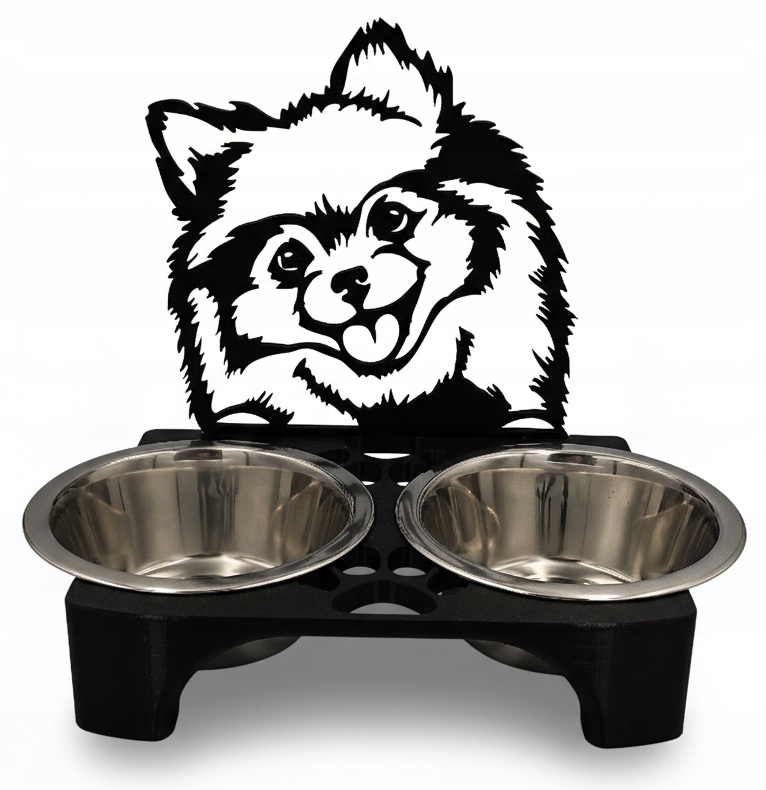Levně Stojan na misky pro psa 3D Misky Špic Pomeranian 2 x 400 ml