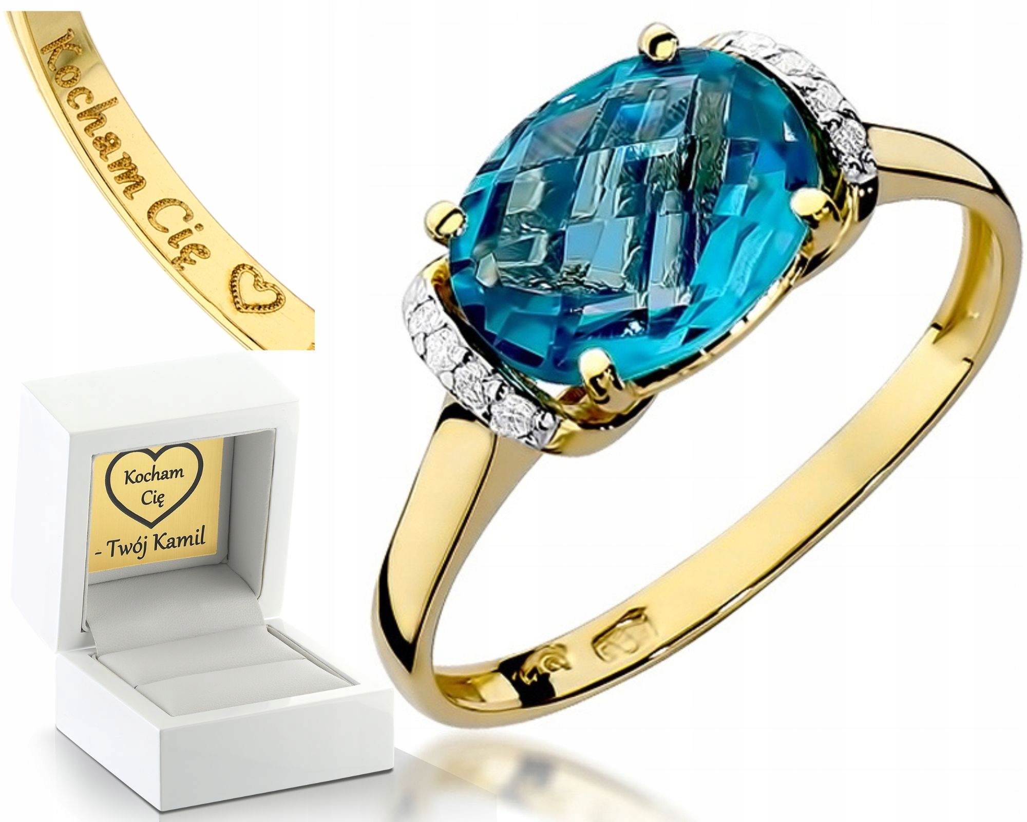 Prstýnek Topaz Brilianty Gravírování Bonus 585