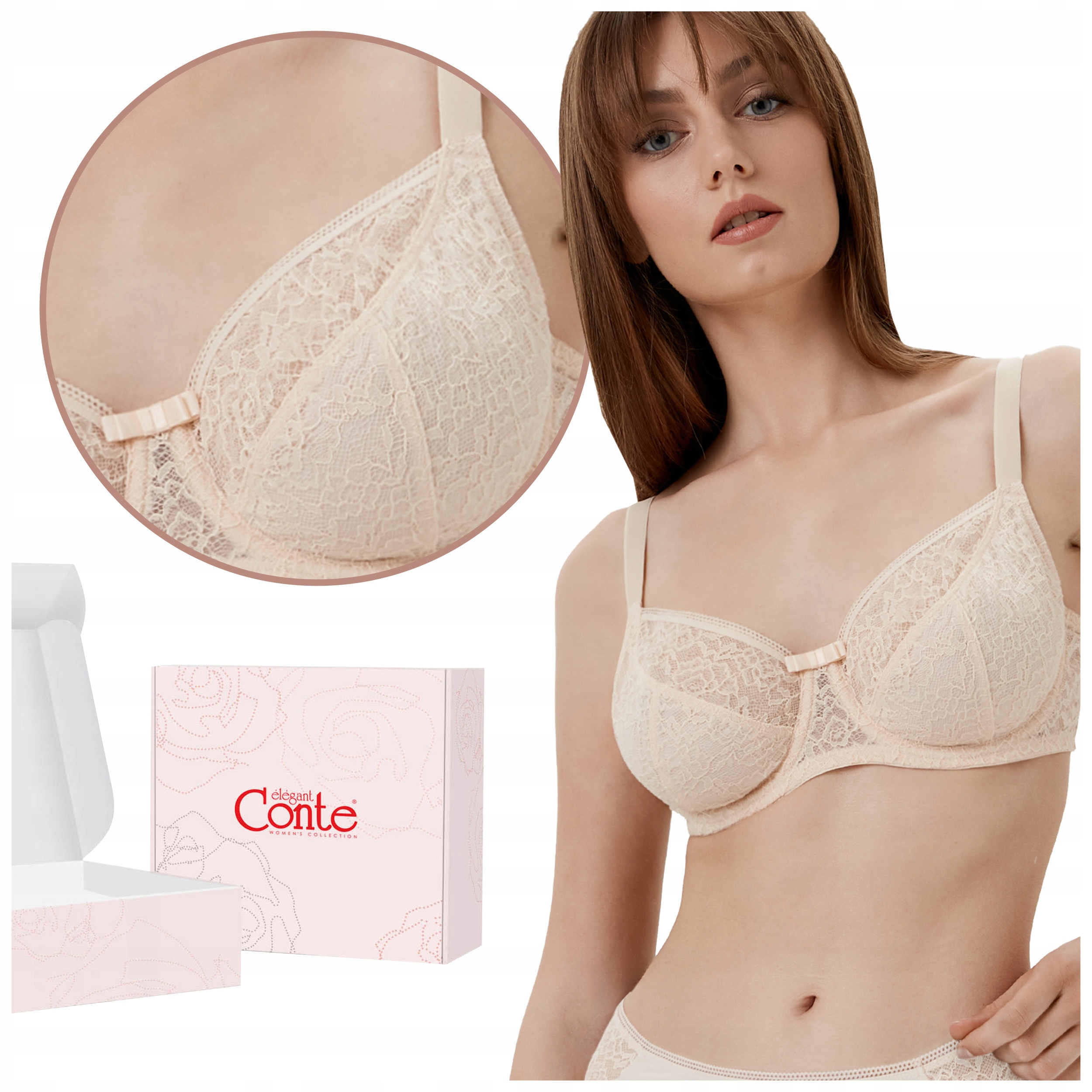Biustonosz Miękki koronkowy regulowane ramiączka Conte RB6072 pudrowy 80E