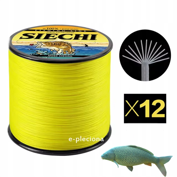 Plecionka karpiowa Siechi x12 500 m 0,28 mm 12 splotów żółta fluo