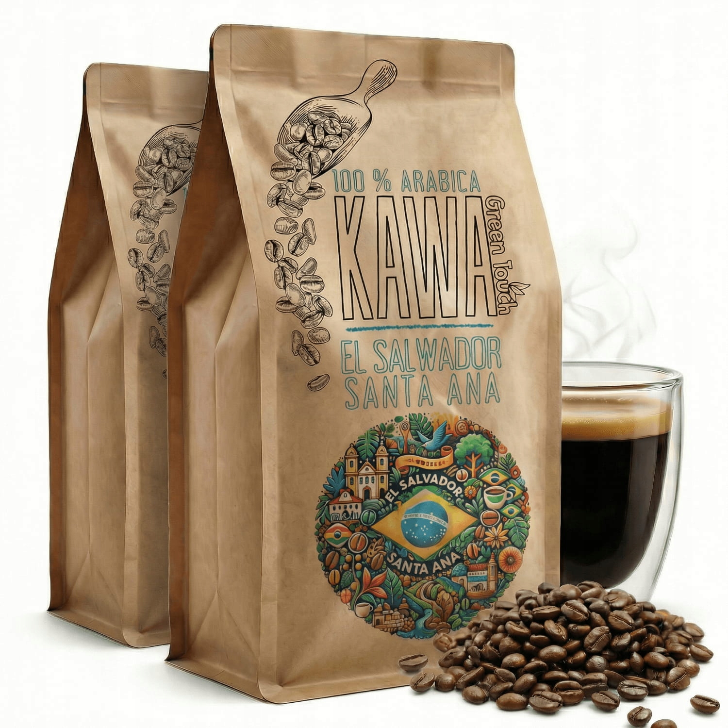 Levně Káva zrnková El Salvador Santa Ana 100% arabica 2 kg Green Touch 1+1 kg