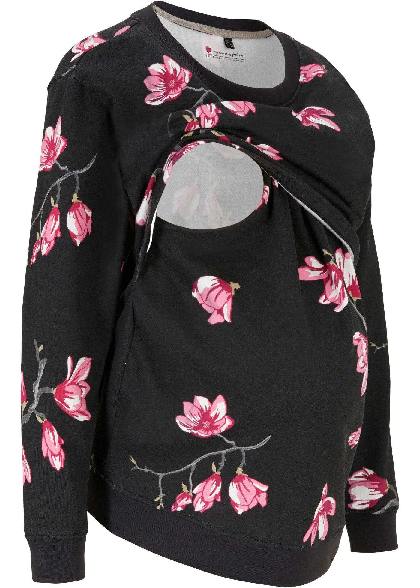 CA111 BLUZA DAMSKA CIĄŻOWA KLASYCZNA W KWIATY BONPRIX 32/34 CZARNA