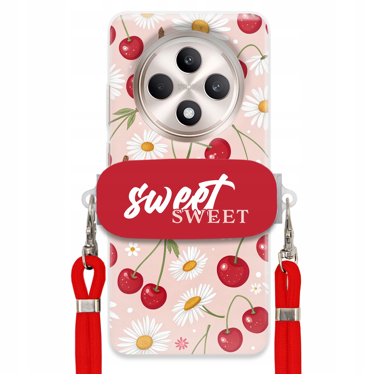 Puzdro pre Oppo Reno 12 Fs Červené vodítko Crossbody držiak Sweet Kvet čerešne