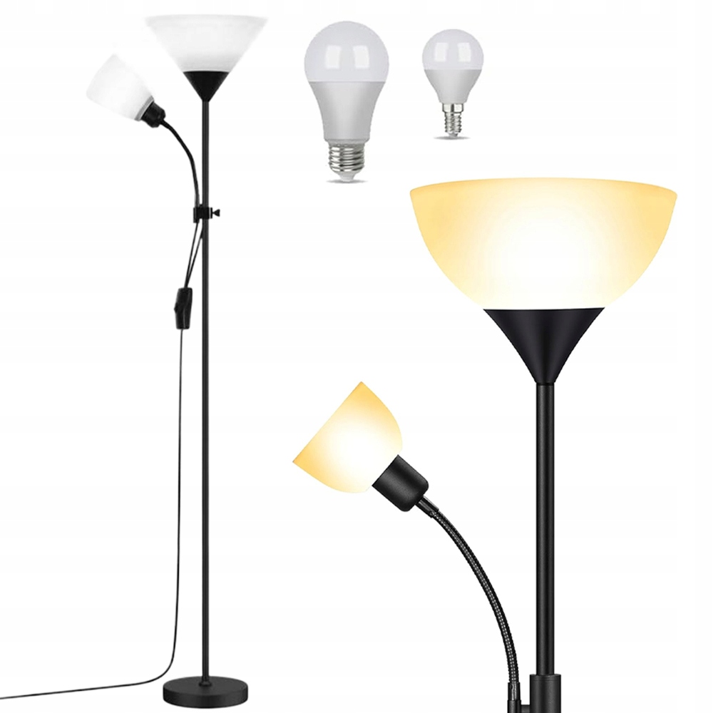 Stojací Podlahová Lampa Teplá Bílá Nastavitelná E27 Pro Čtení, Dvojitá
