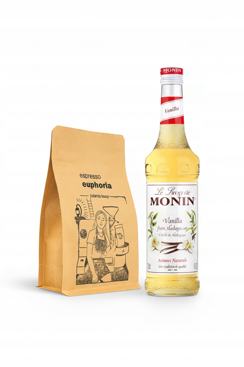 Levně Sirup Monin Vanilka 0,7 l Káva Espresso Euphoria Brazílie Santos 500 g