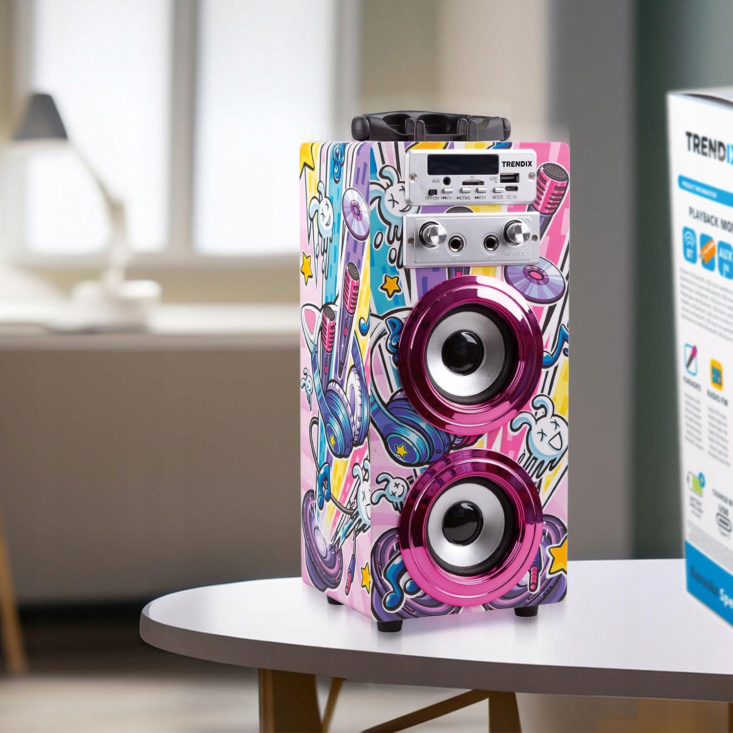 TRENDIX Karaoke Dla Dzieci Różowy Zestaw Z 2 Mikrofonami USB Bluetooth SD — miniatura 6