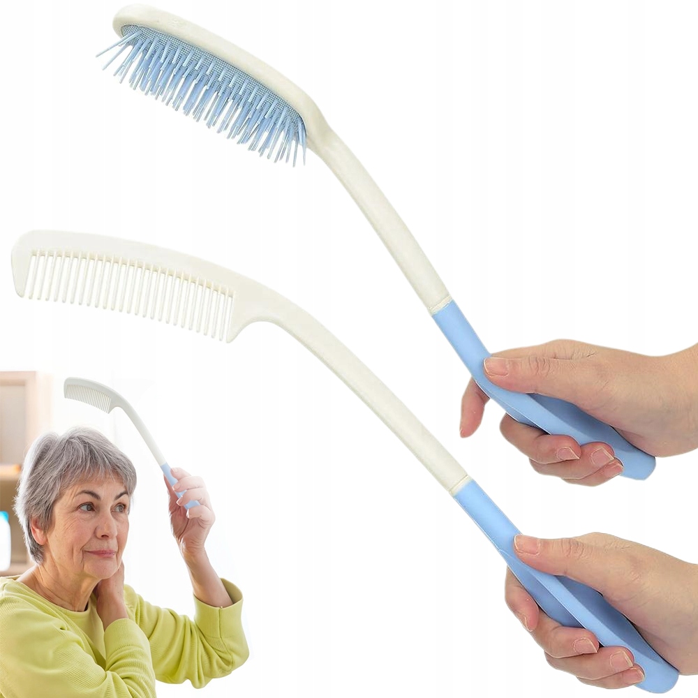 Sada Hřebenu A Kartáče S Dlouhou Ergonomickou Rukojetí Pro Seniory
