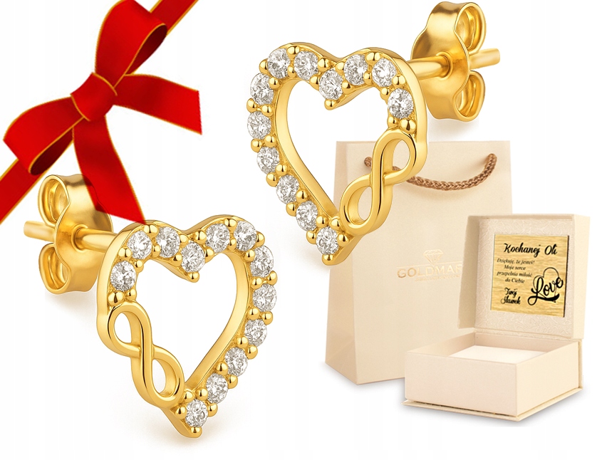 Złote Kolczyki Serce Nieskończoność Grawer 333 8KT