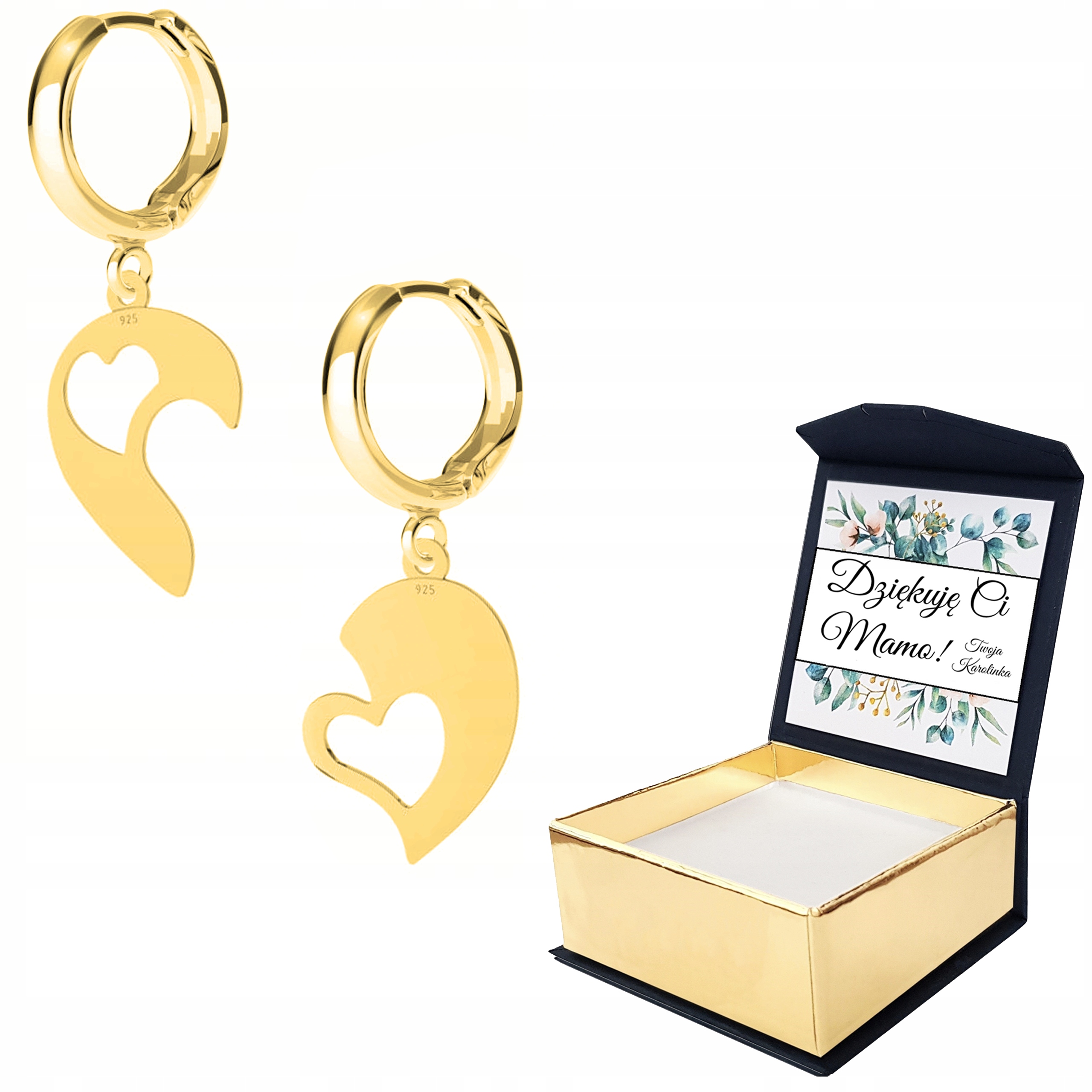 Zlaté Náušnice Lomená Srdíčka 925 Vlastní Potisk