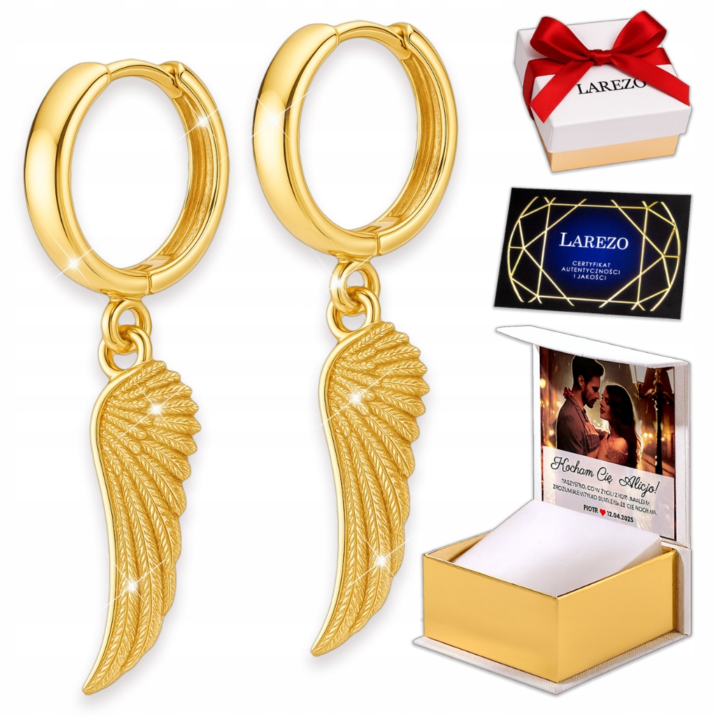 Zlaté Náušnice 925 s závěsnými křídly Křídla Potisk