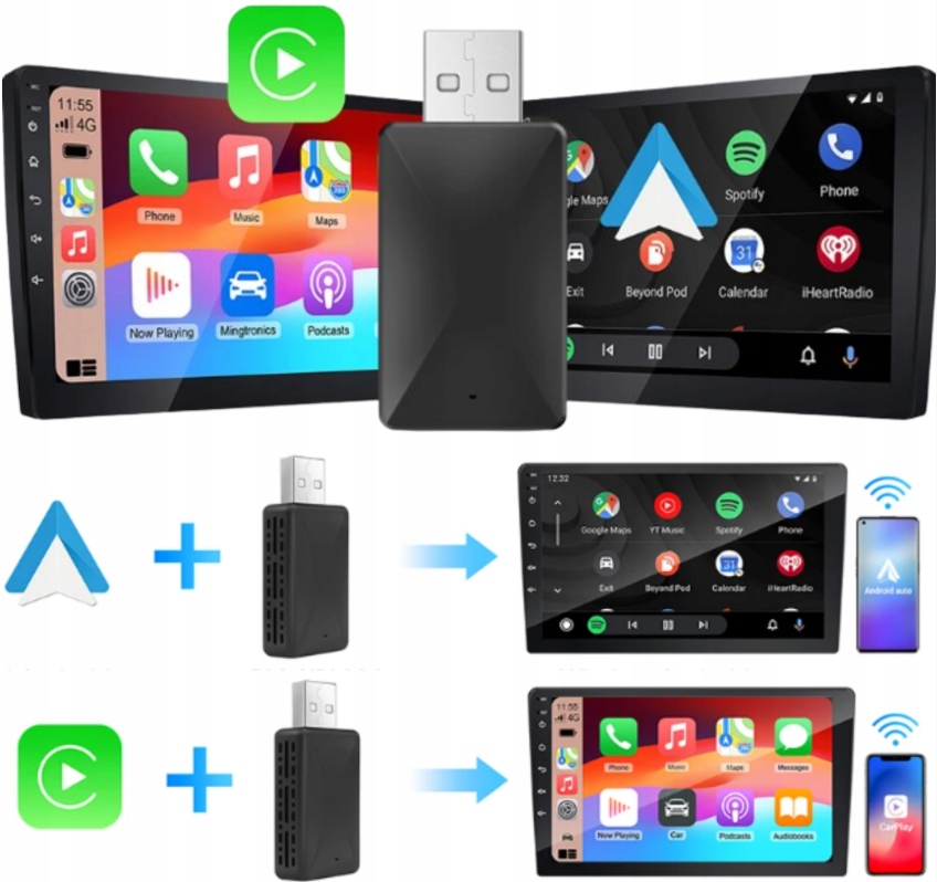 Автомобильный беспроводной адаптер для автомобиля CarPlay USB Android iPhone STEREO