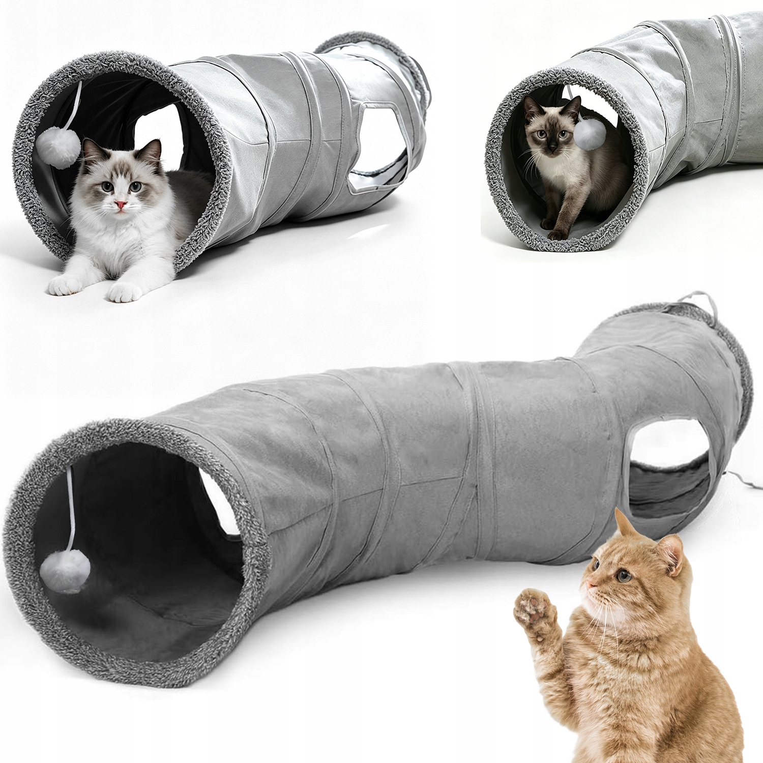 Tunel Pro Kočky S Míčem Velký 117 CM Hračka Skládací Interaktivní Domeček