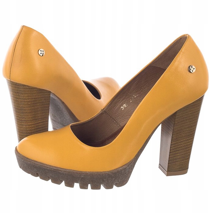 Dámské kožené boty na podpatku Boty Maciejka Žluté 02629-07