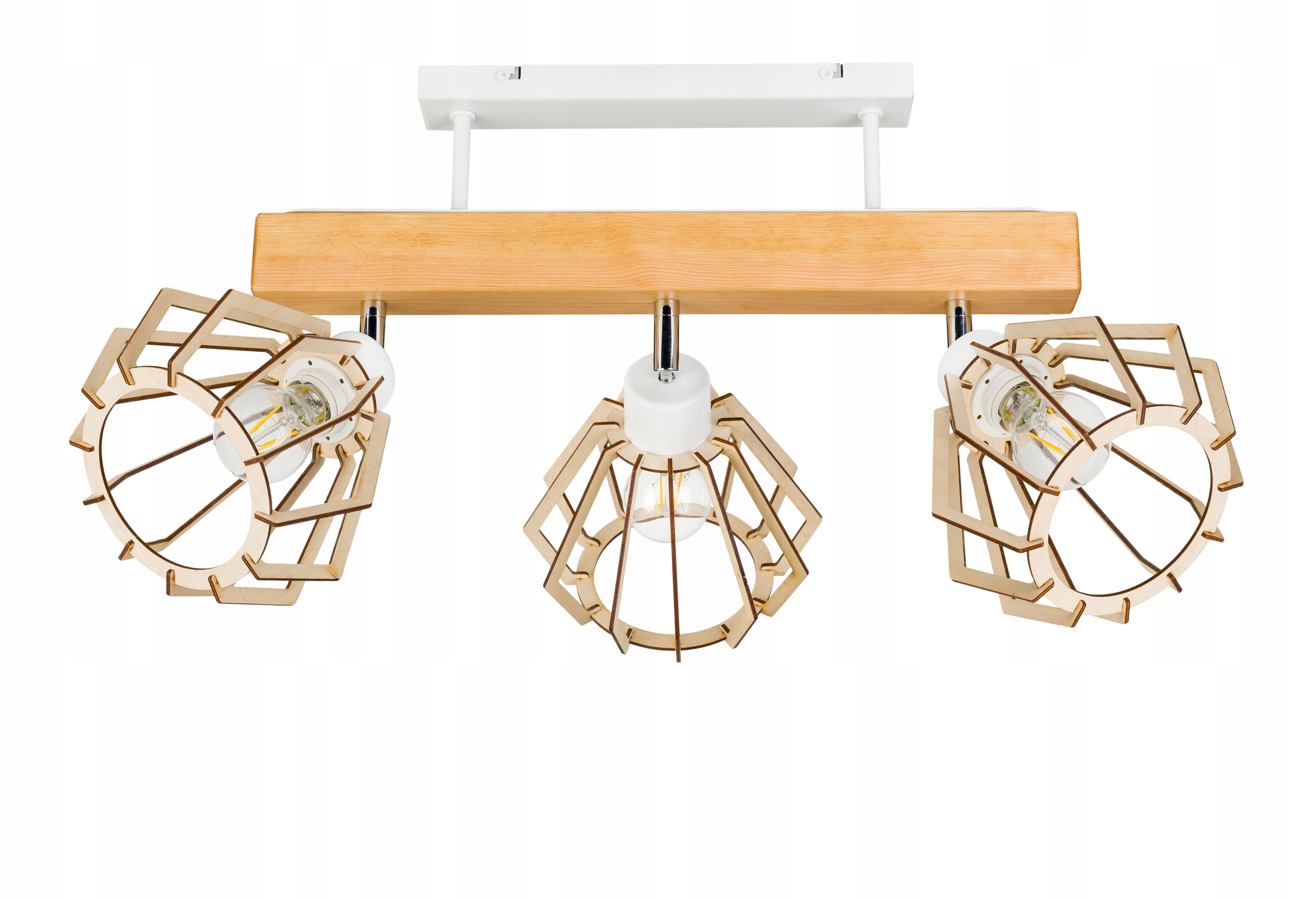 Dřevěná stropní lampa Lustr Stropní Svítidlo Loft bílá na 3x Klosz E27