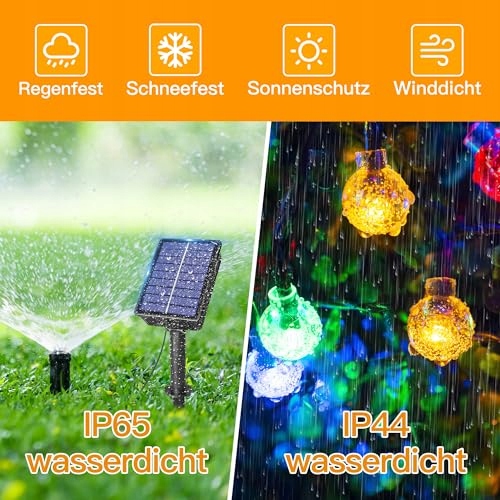 OLLNY Solarny Łańcuch Świetlny Girlanda Zewnętrzna 12M 100LED IP65 8 Trybów — miniatura 4
