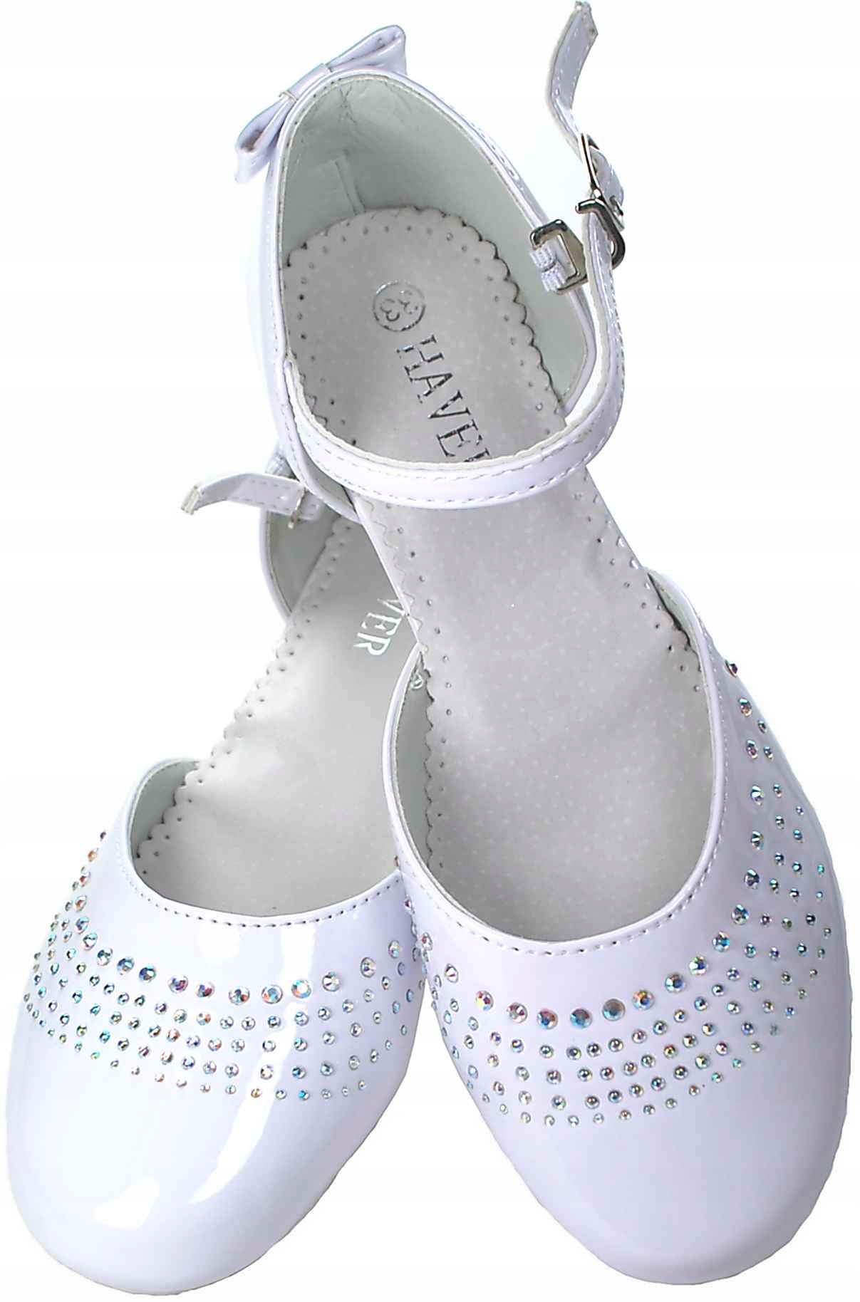 Białe śnieżnobiałe PANTOFELKI komunia LAKIER. r 36