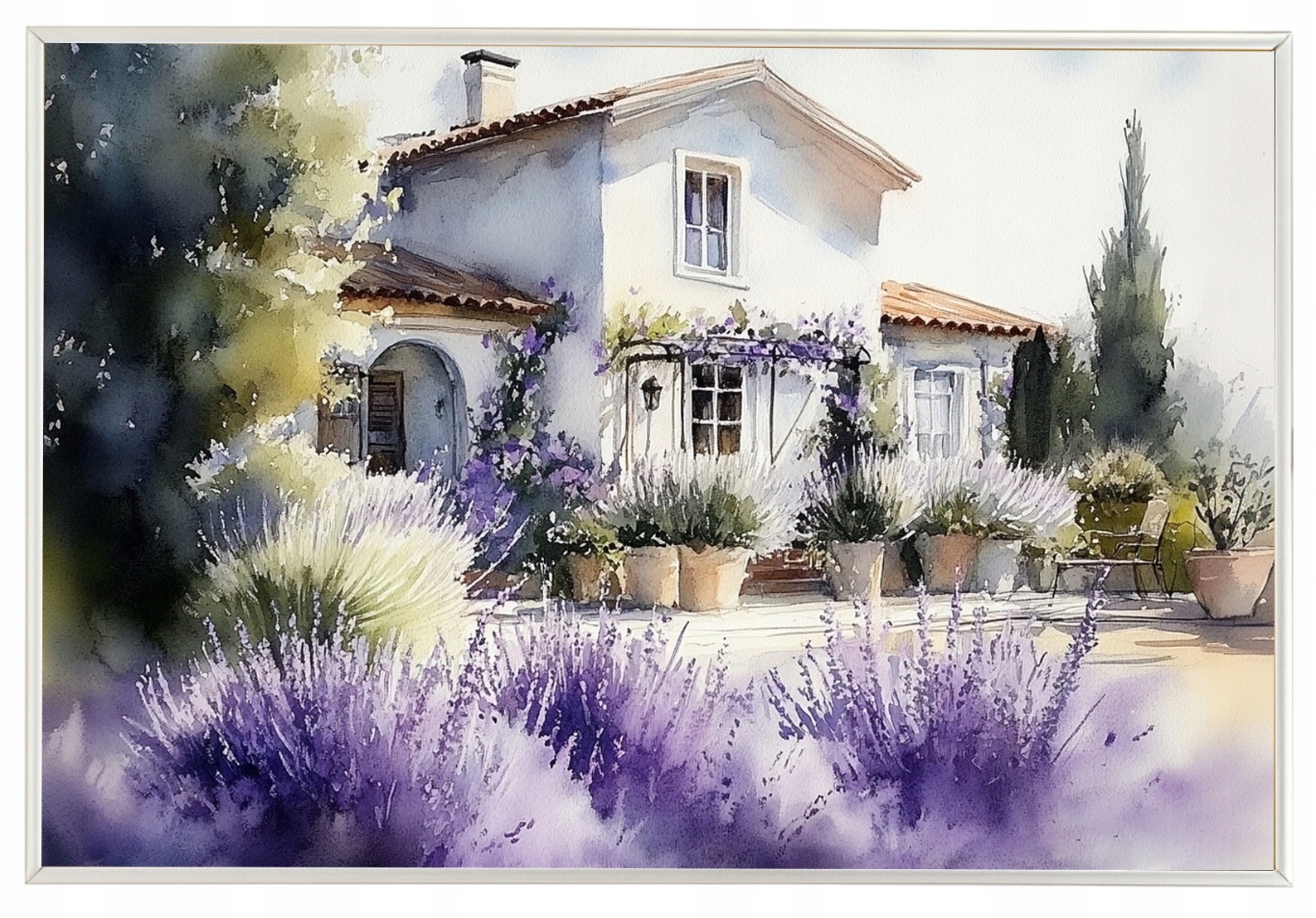 Plakát Rámeček Aluminium Krajina Provence Dům Vila Zahrada Levandule 60x40