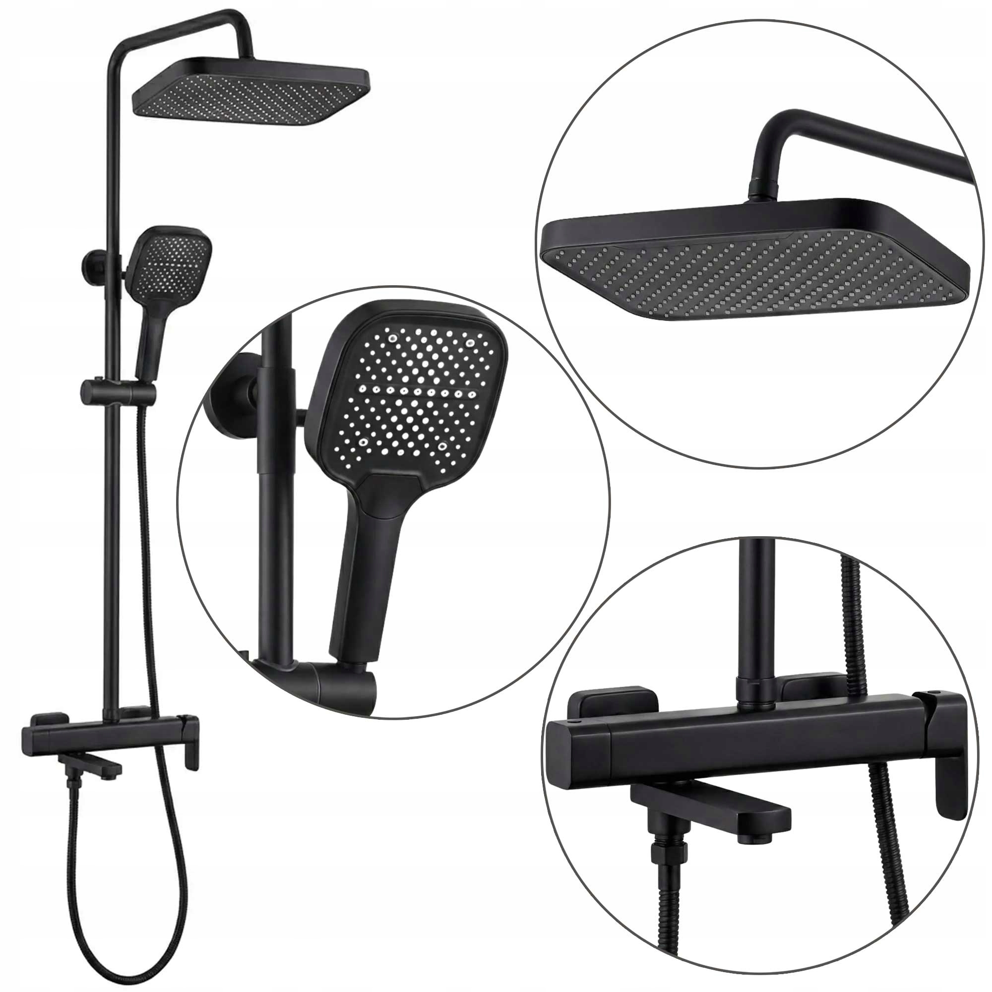 Sprchová súprava s dažďovou sprchou a pohyblivým výtokom Rea Arlo čierna na omietku