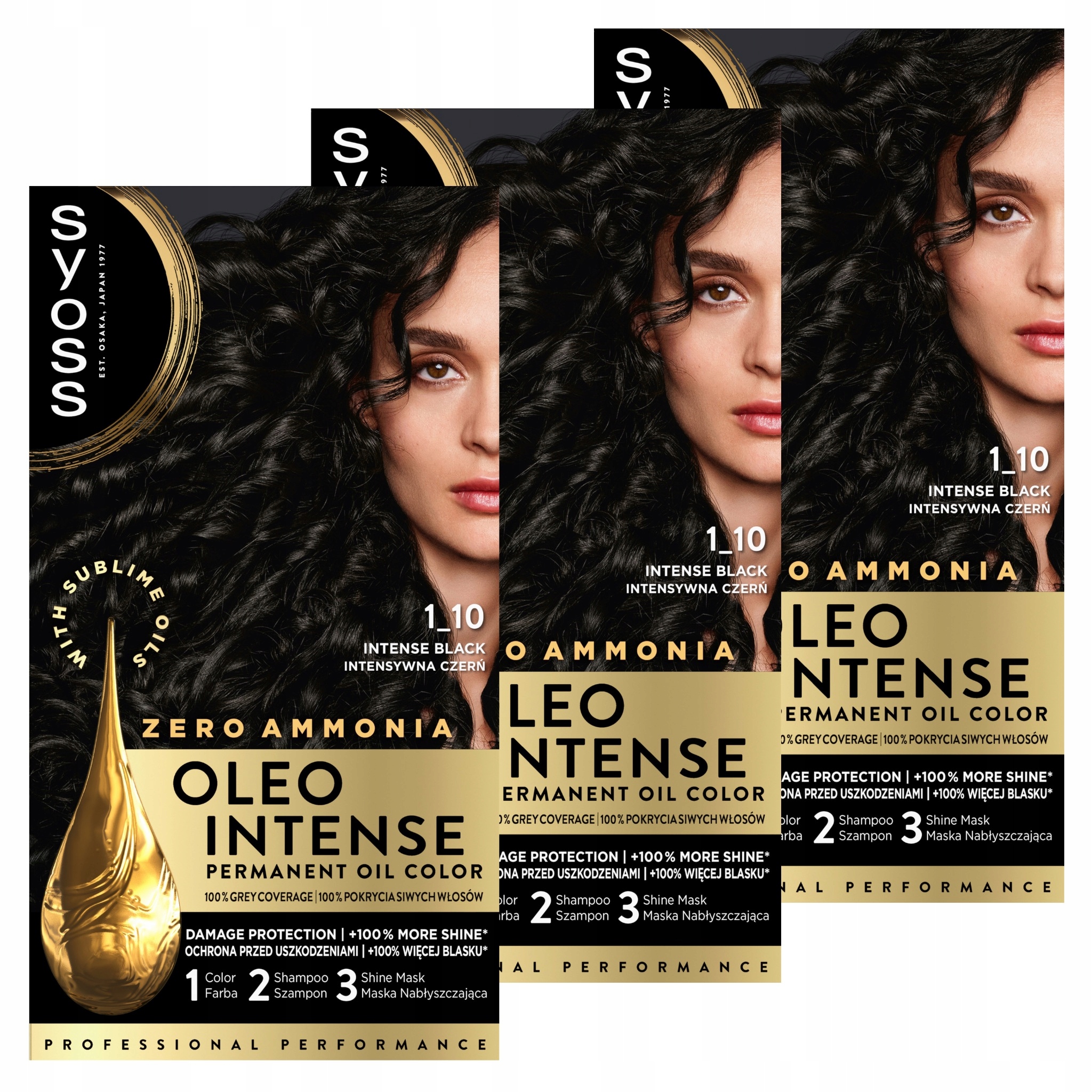 3X Farba Do Włosów Intensywna Czerń 1-10 Syoss Oleo Intense Bez Amoniaku