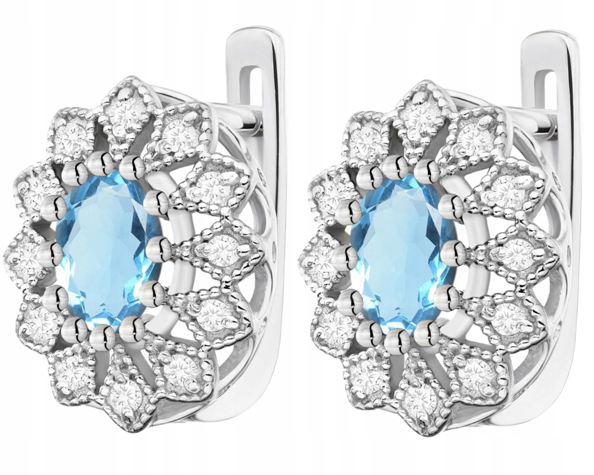 Náušnice Z Bílého Zlata S Topazem A Diamanty, Zlato, Anglické Zapínání