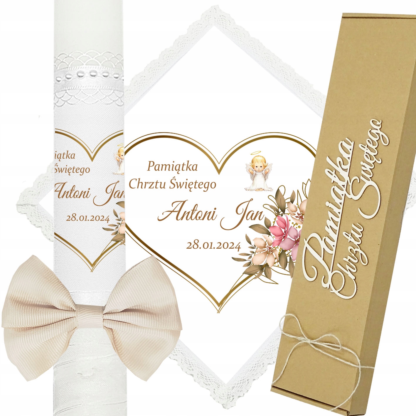 ŚWIECA NA CHRZEST SZATKA DO CHRZTU IMIĘ eko