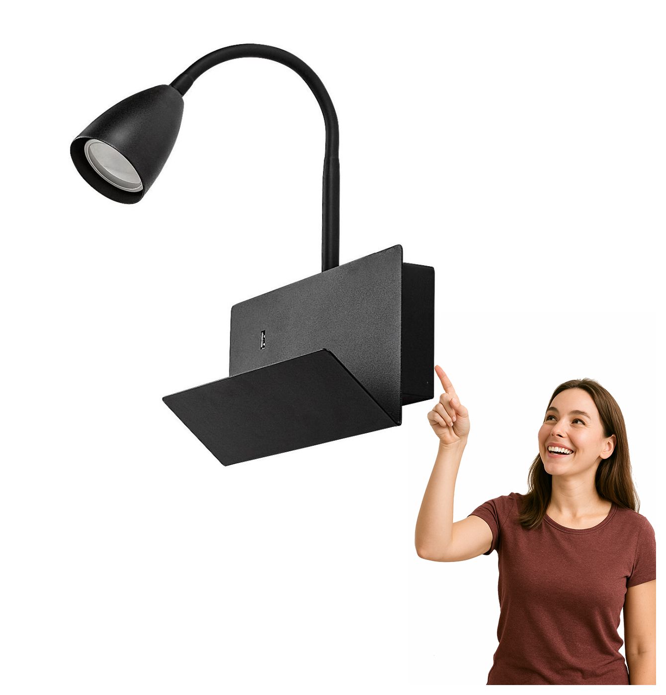 Nástěnné svítidlo na výložníku s policí a Usb konektorem Tacito 71089 Rabalux