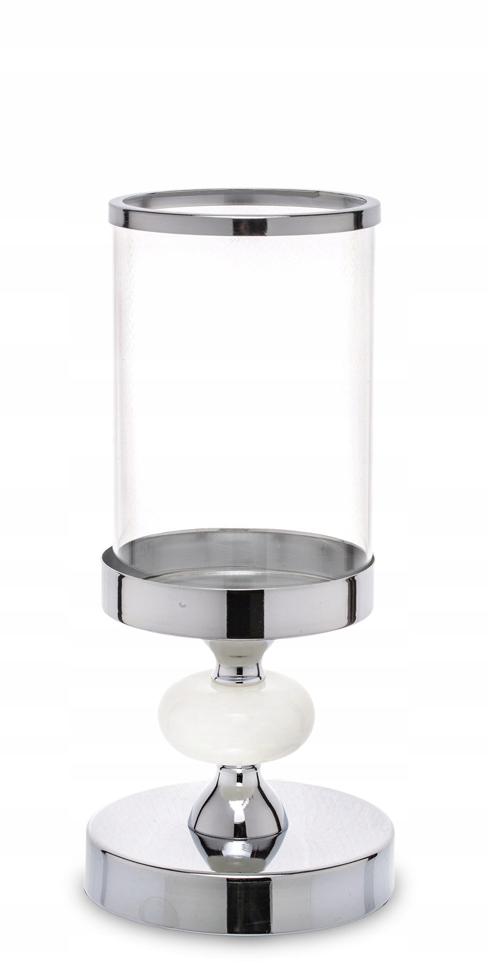 Skleněný svícen kovový, stříbrný, glamour