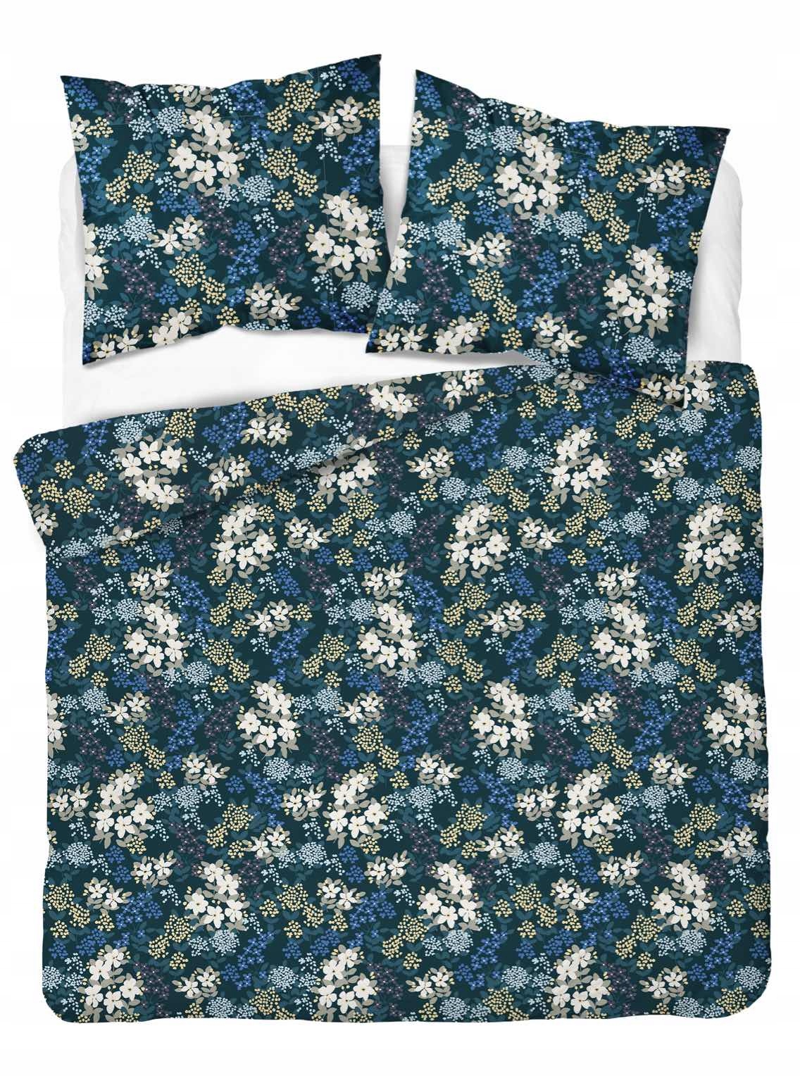 Pościel 220x200 Satyna Bawełniana Zieleń Butelkowa Drobne Kwiatki 5484A