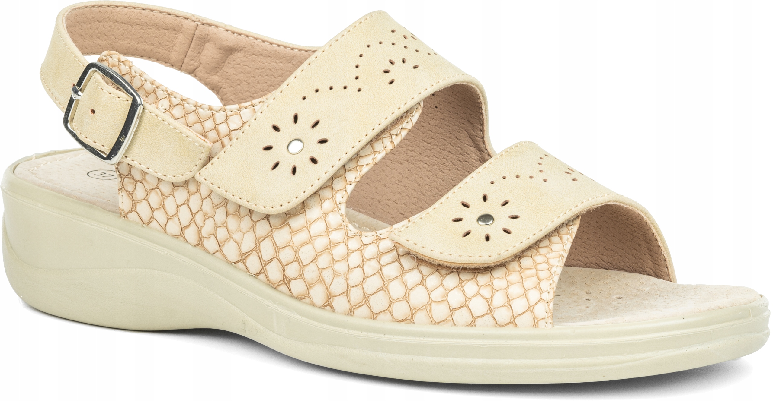 Dámské sandály na suchý zip béžové, hadí kůže, Tuhost H Wojtyłko 39