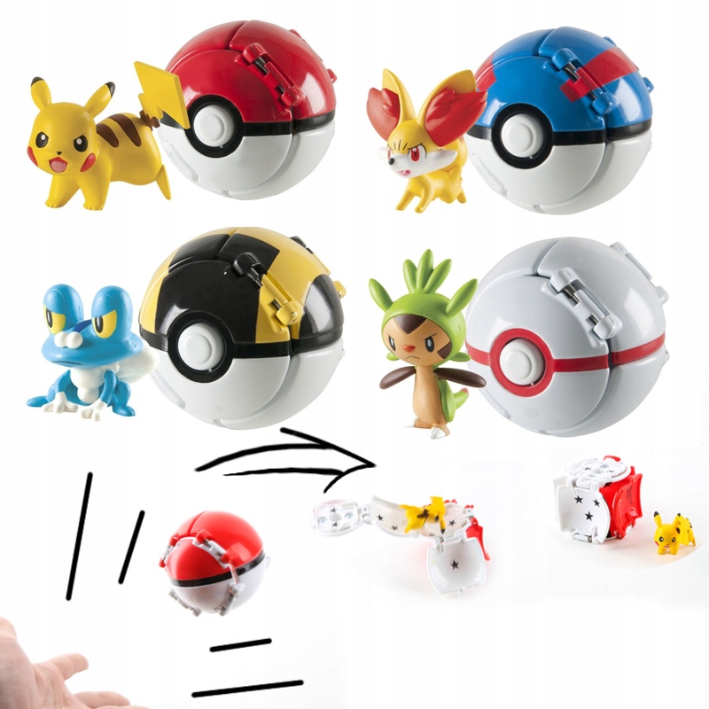 

4 Szt Figurka Pokemon Pokeball Zabawka+figurka