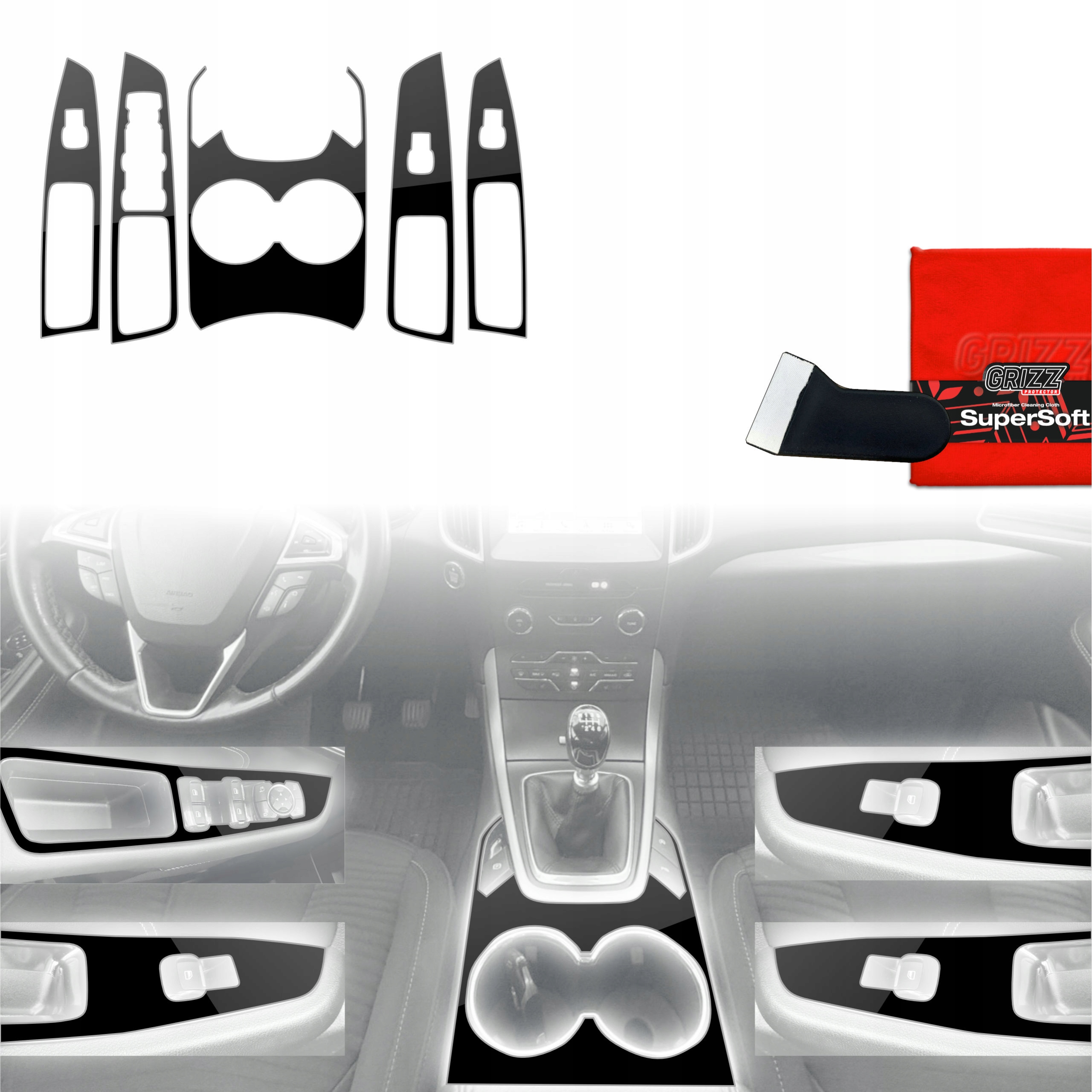 Fólie do interiéru Ford S-Max MK2 (2015-2023) Grizz 5v1 černá lesklá